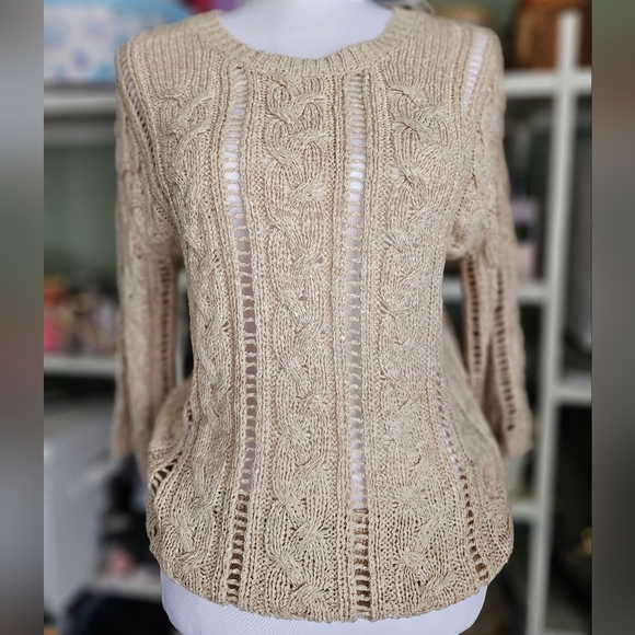 Joseph A Cream Cable Knit Crew Neck Sweater - Picture 1 of 7